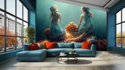 underwater scene with Mermaids Wall mural