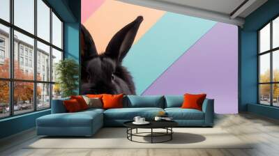 Black bunny on a multicolor background with copy space. Easter banner Wall mural