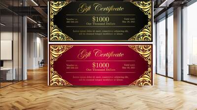 Luxury black and red gift certificate in vintage style Wall mural