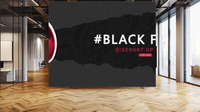 Banner with halftone loudspeaker for Black Friday. Creative collage, paper fashion sale design. Y2K modern template for banner, poster, advertising materials. Vector illustration Wall mural