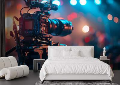 Professional video camera on the stage during a live show or cinema. Wall mural