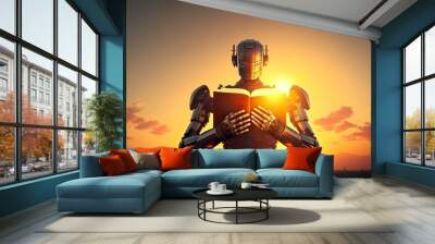 Robots and religion, God. Robot priests recite prayers, sermons. Generative AI Wall mural