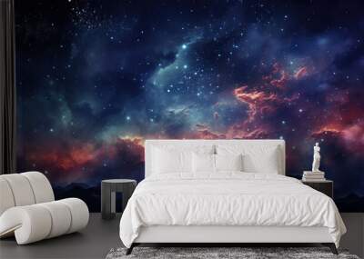 Creative design background in dark blue, yellow and pink. Galaxy or cosmic background of the night sky Wall mural