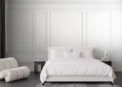 Empty white panelling wall background, classical design, with light colored floors. Mock up Wall mural