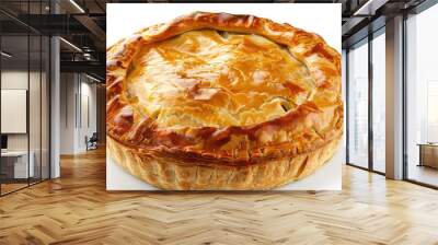 Steak and ale pie with golden puff pastry, Minimalistic presentation on a white background Wall mural