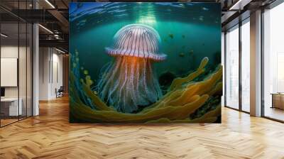 Underwater world Jellyfish, medusa. Generative AI Wall mural