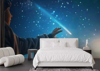 A child is reaching out to catch a shooting star Wall mural