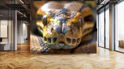 A close up of a snake's head with a yellow and brown pattern Wall mural