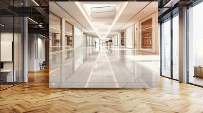 A large, empty shopping mall with a white ceiling and white walls Wall mural