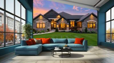 A large house with a large lawn and a lot of windows Wall mural