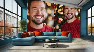 A man in a red sweater is smiling and posing for a photo Wall mural