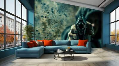 A man is holding a gun and looking at the camera Wall mural