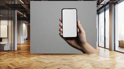 A person is holding a cell phone with a white screen Wall mural