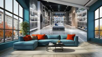 A shoe store with a white and grey color scheme Wall mural