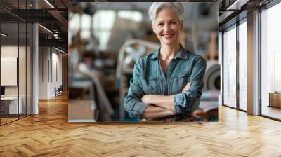 A woman is standing in a room with a smile on her face Wall mural