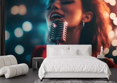 A woman singing into a microphone Wall mural