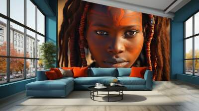 Close-up portrait of a beautiful young girl from the Himba tribe, Namibia. Wall mural