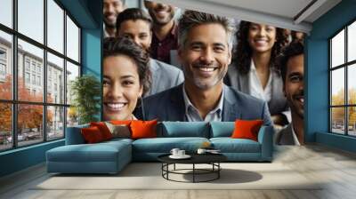 Group Portrait of successful smiling businessmen, multi ethnic business team standing and looking at camera. Wall mural