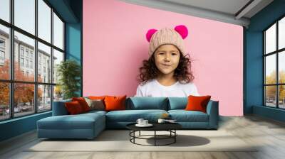 Portrait of a pretty curly little girl Wall mural