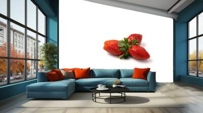 Red and fresh strawberries isolated on white Wall mural