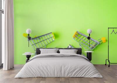 Shopping trolley on colorful background Wall mural