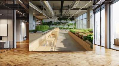 A modern and eco-friendly office with a rooftop farm and sustainable agriculture Wall mural