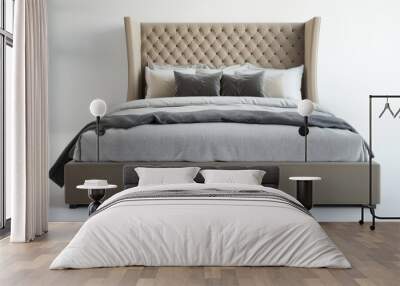 Chic modern bed with a tufted headboard and elegant bedding Wall mural