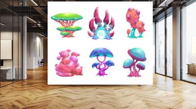 Beautiful fantasy mushrooms set. Wall mural