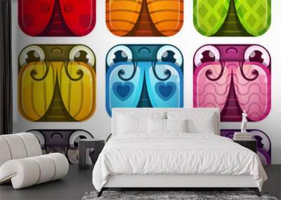 Cute colorful glossy square bugs set. Wall mural