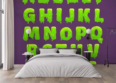 Green slime alphabet, cool liquid slimy font. Wall mural