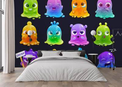 Little cute cartoon colorful glitter slime characters set. Wall mural