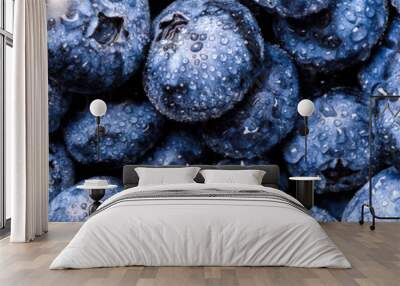 Surface is covered with a thick layer of blueberries. Natural background. Concept Healthy Food. Diet Nutrition . Top View.Single Banner. selective focus. Wall mural