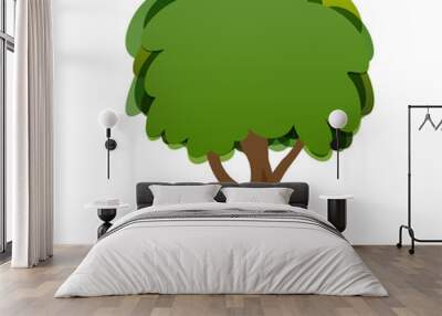 A stylized drawing of a green oak tree.  illustration Wall mural