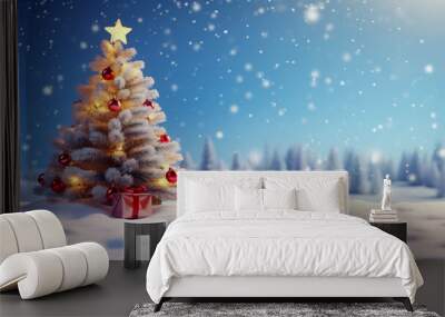  Christmas tree with  decorations.Merry Christmas and happy New Year greeting card with copy-space.  Wall mural