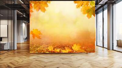 beautiful autumn landscape with yellow trees,green and sun. colorful foliage in the park. falling le Wall mural