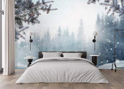 Beautiful winter landscape with snow covered trees.Merry Christmas and happy New Year greeting background with copy-space. Wall mural