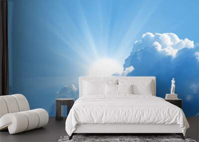 blue sky with sun and beautiful clouds Wall mural