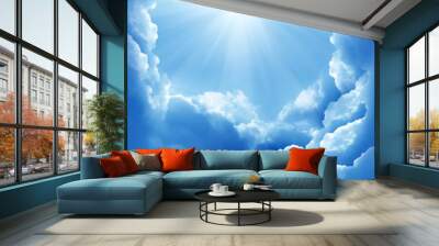 blue sky with sun and beautiful clouds Wall mural