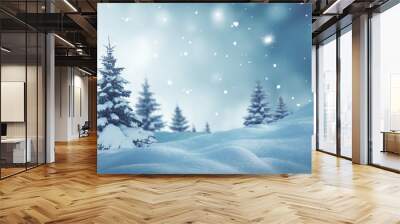 Christmas background with fir trees and blurred bokeh.Winter landscape Wall mural