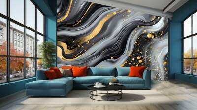 Liquid texture with marble pattern white, black and gold colour Wall mural