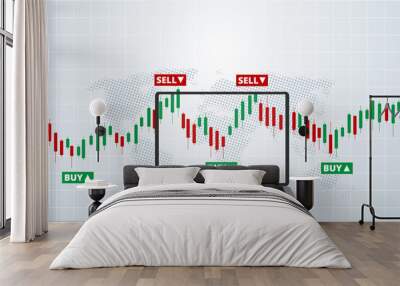 Stock Forex trading exchange of world trading online with laptop. Buy and sell signals. White background. Vector. Wall mural