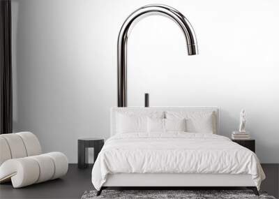 A chrome-plated metal faucet for the bathroom and kitchen, designed for mixing hot and cold water, seen on a white background. Wall mural