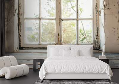 Antique white table with window background and empty space Wall mural