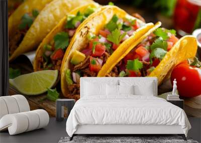 Beef filled Mexican tacos Wall mural