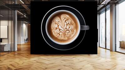 Black background top view close up of a white cup with cappuccino foam shaped like a brain silhouette copy space Wall mural