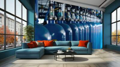 Blue compressed oxygen tanks for industrial production Wall mural