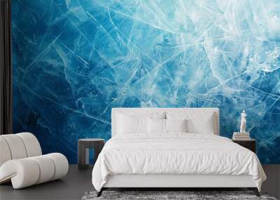 Blue textured background with marks from ice skating and hockey Wall mural