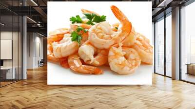 boiled peeled shrimp on white background Wall mural