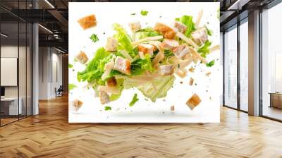 Caesar salad with chicken lettuce cheese and croutons on white background Wall mural