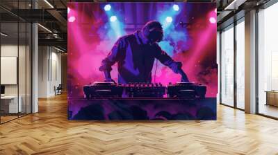 Charismatic DJ spinning music for club crowd Wall mural